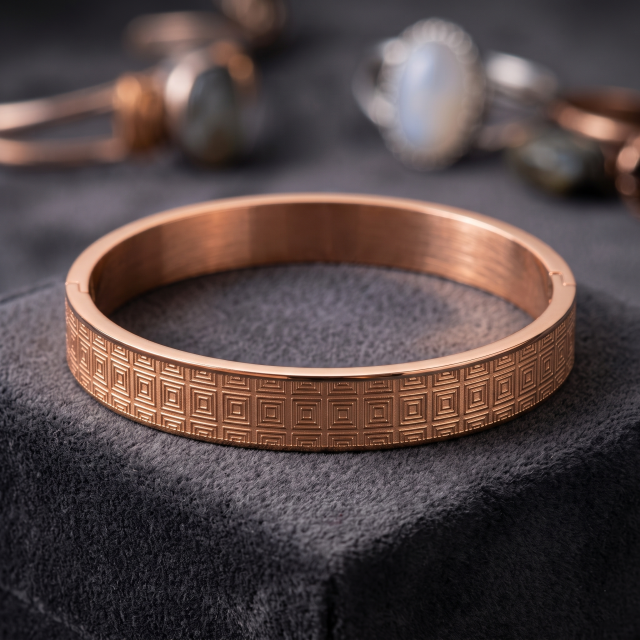 Rose Gold Geometric Texture Unisex Kada Bracelet