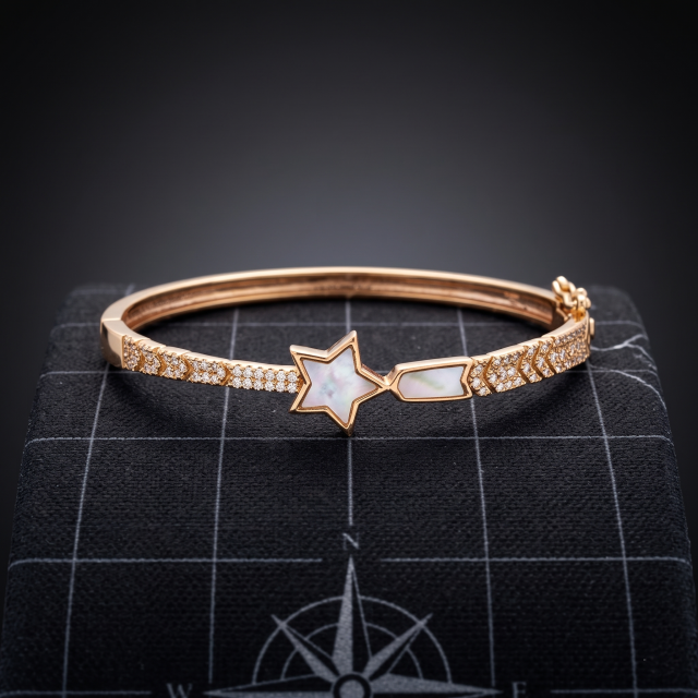 Women's Rose Gold-Plated Star Crystal Designer Bangle