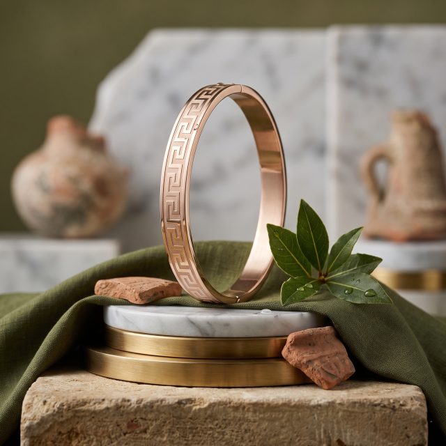 Unisex Rose Gold-Plated Greek Key Designer Kada Bracelet