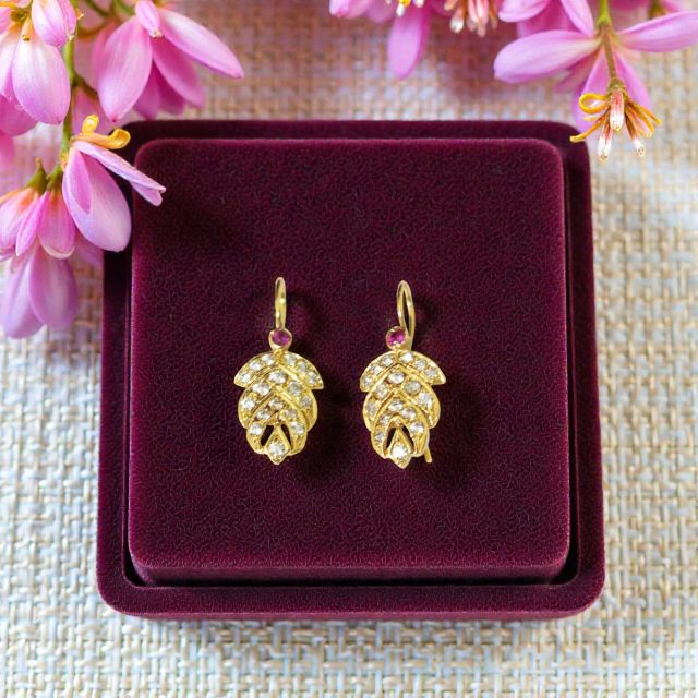 Ruby Leaf Drop Earrings