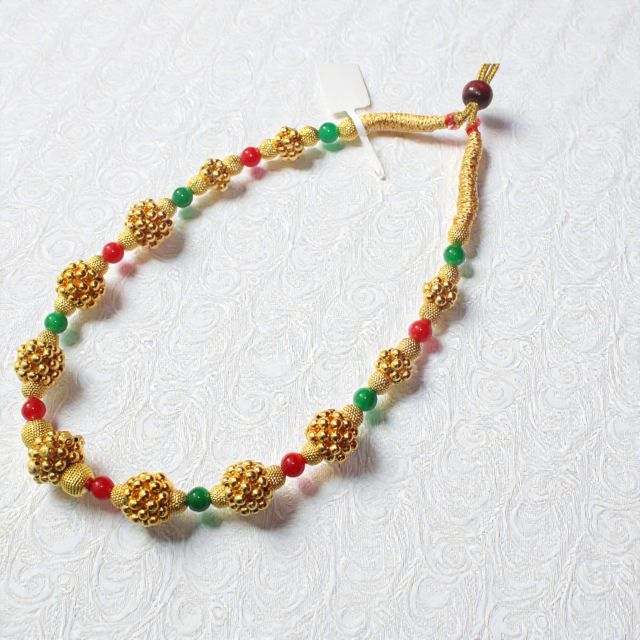 Gold-Green Beaded Imitation Thushi Necklace
